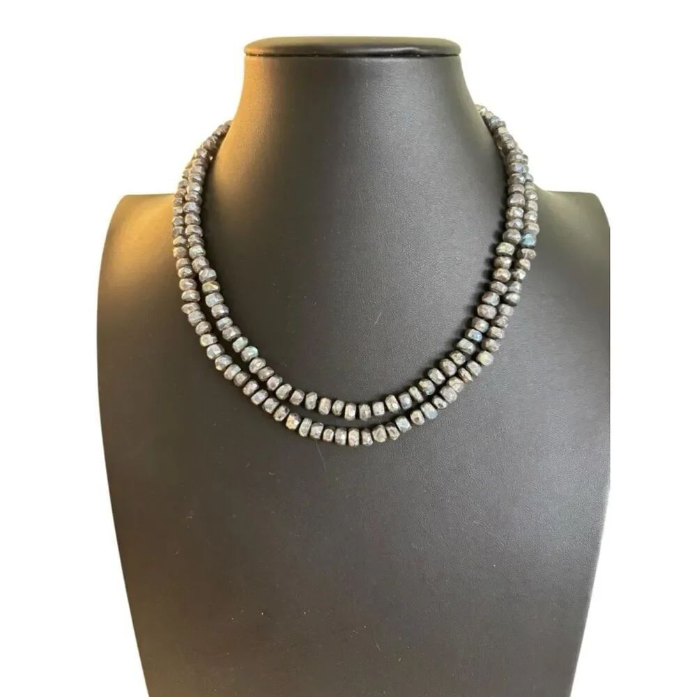 Vintage Iridescent Genuine Labradorite Beaded Double-Strand Necklace.